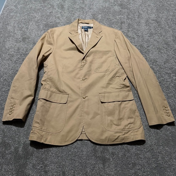 Polo Ralph Lauren men’s blazer / hunting coat in khaki tan color size medium